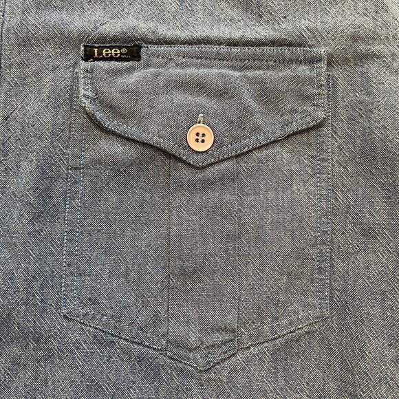 Vintage Lee Leather Patch Denim Button Up Shirt Large - Picture 6 of 10